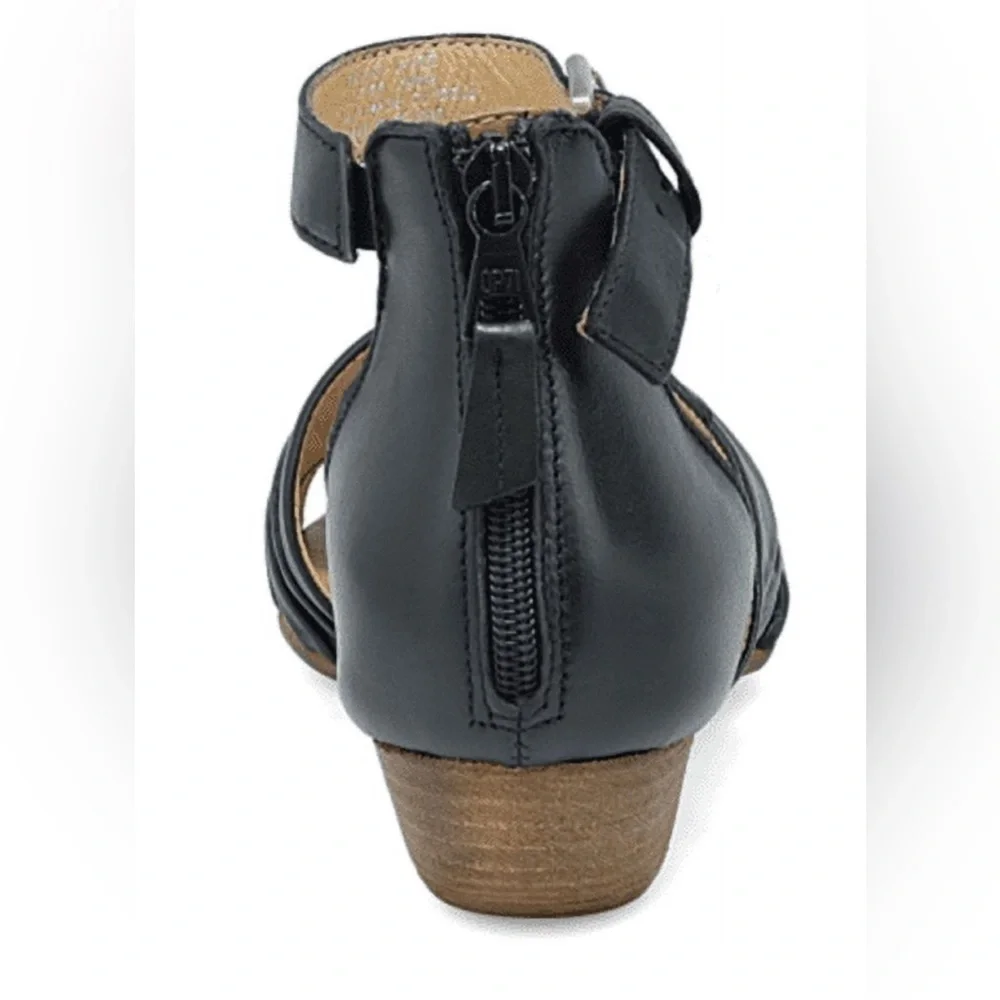 Miz Mooz Cassie Black Bovine Leather Wide Width  Ruche Strap Heeled Sandals EU38 - Picture 9 of 11